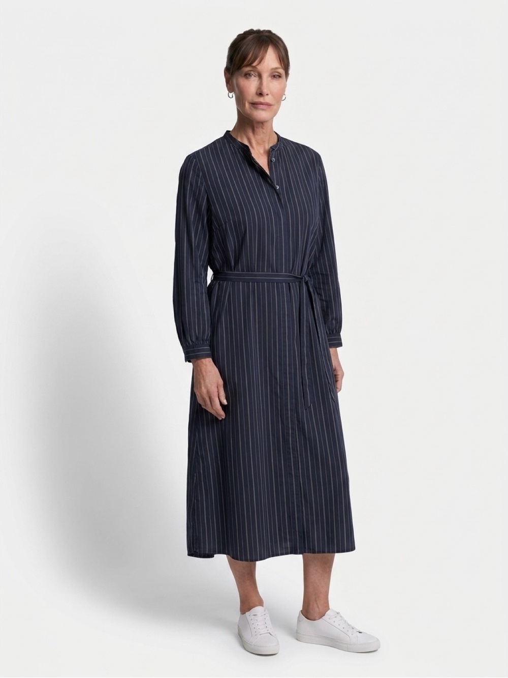 Uniqlo Navy Striped Button-Front Shirt Dress